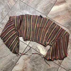 Akira Multicolored Balloon Sleeve Crop Top Sz M